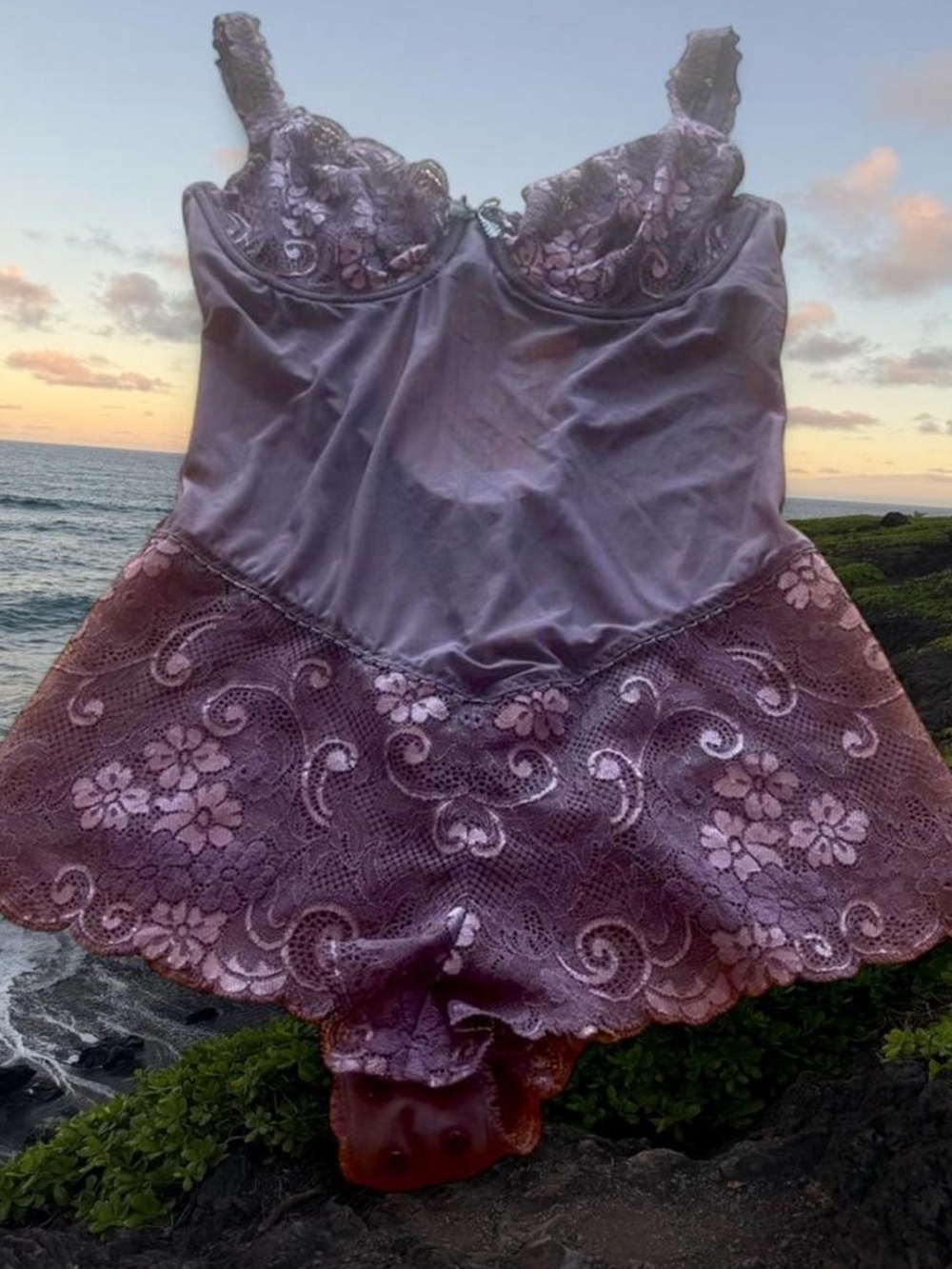 Victoria's Secret Plum Lace Chemise Slip 36C Medium